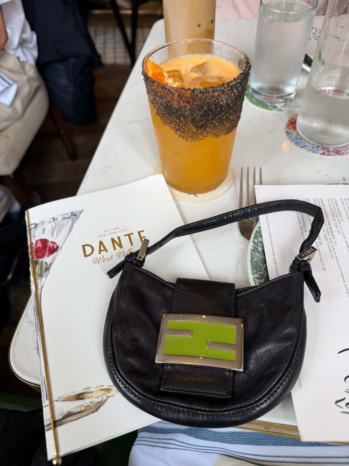 Vintage Fendi Black Leather Mini Croissant Bag with Lime Green Logo