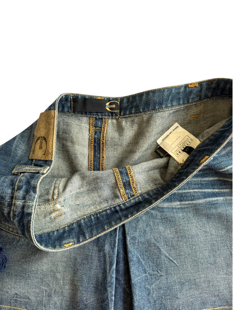 Just Cavalli blue washed denim tassel pleated mini skirt (44)