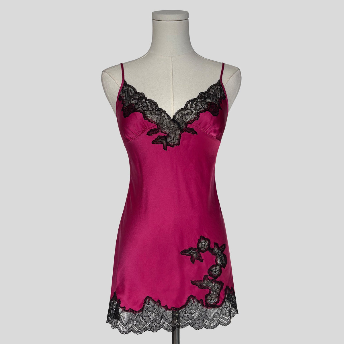 Silk lace trim slip in hot pink