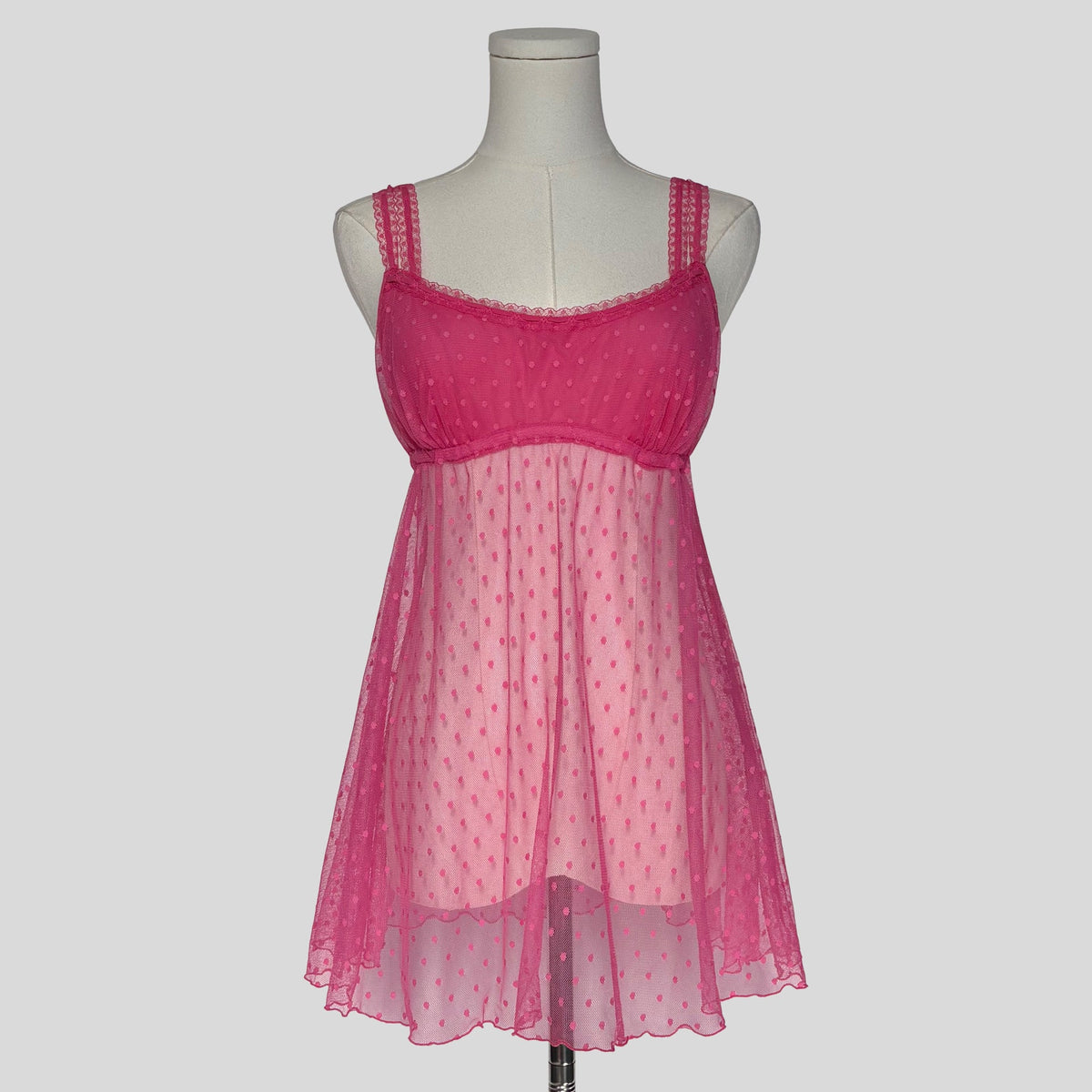 Sheer mesh polka dot babydoll in pink