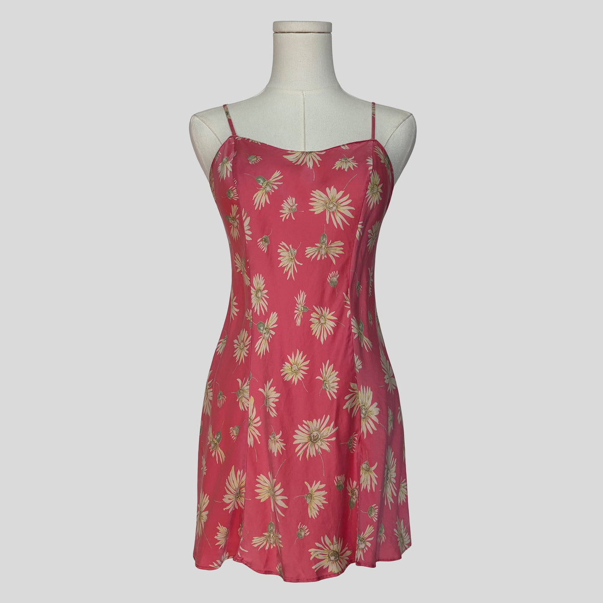Silk slip dress in pink floral
