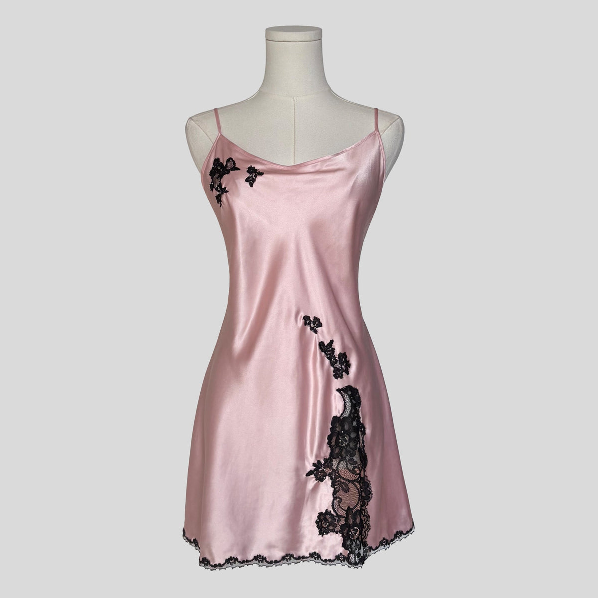 Fairy lace trim slip dress in light pink and black