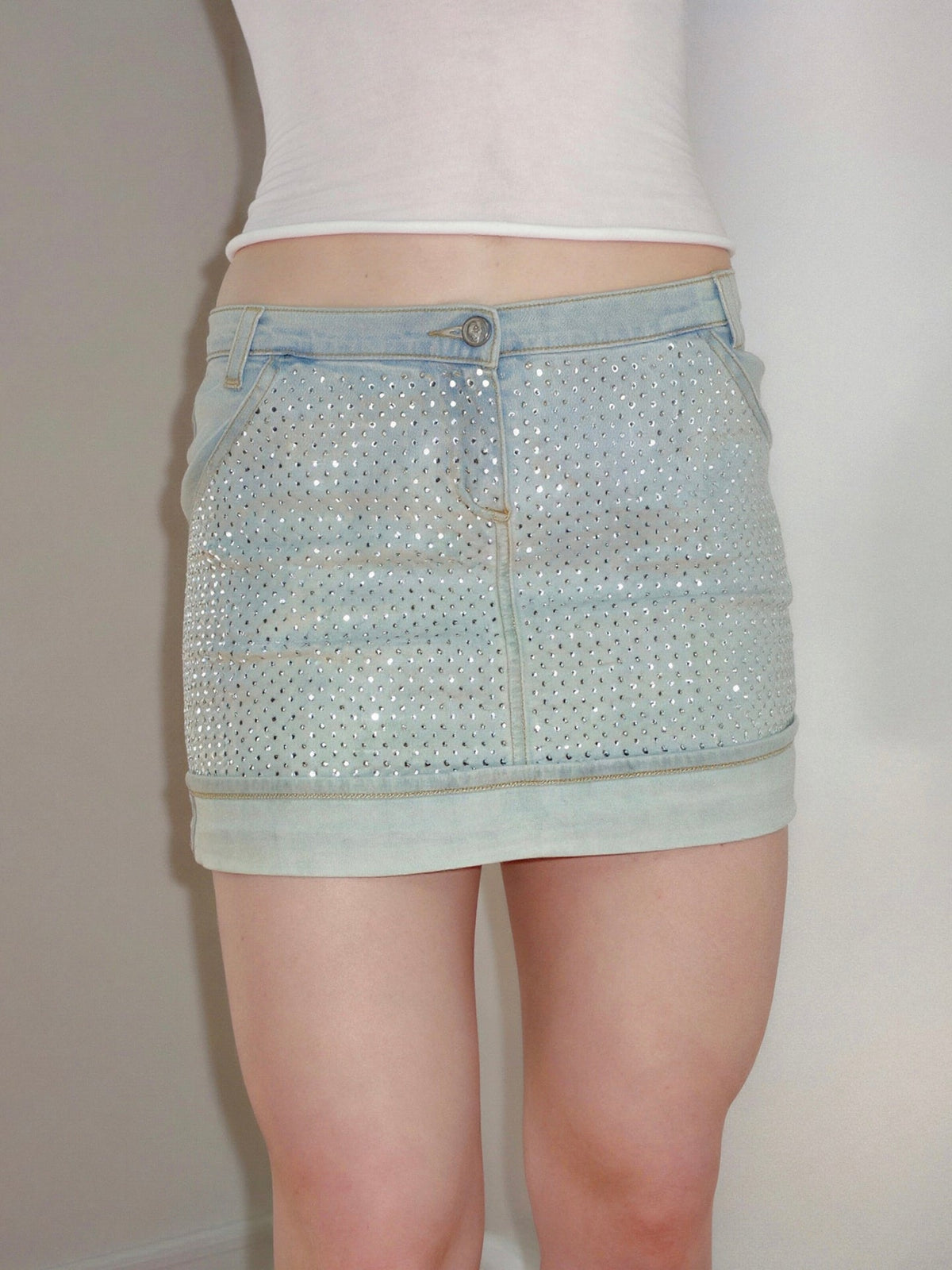 Blumarine Studded Denim Micro Mini Skirt