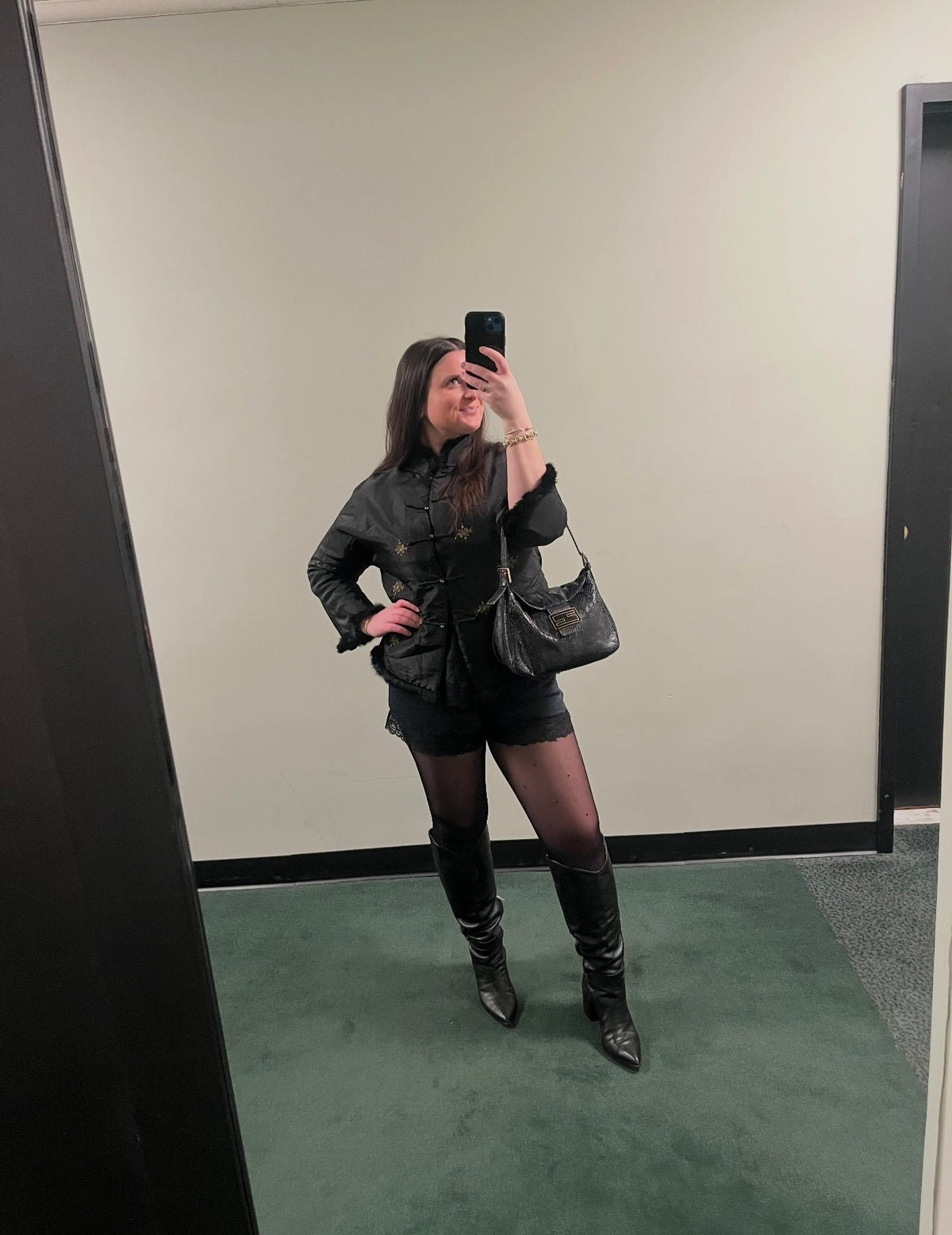 Black Asian tang jacket with fur - tuv #99875