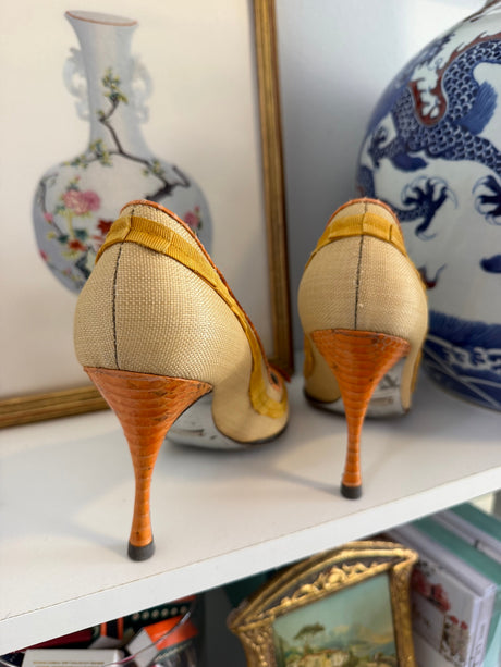 Dolce & Gabbana raffia pumps with yellow trim nd orange bow - TUV #767809