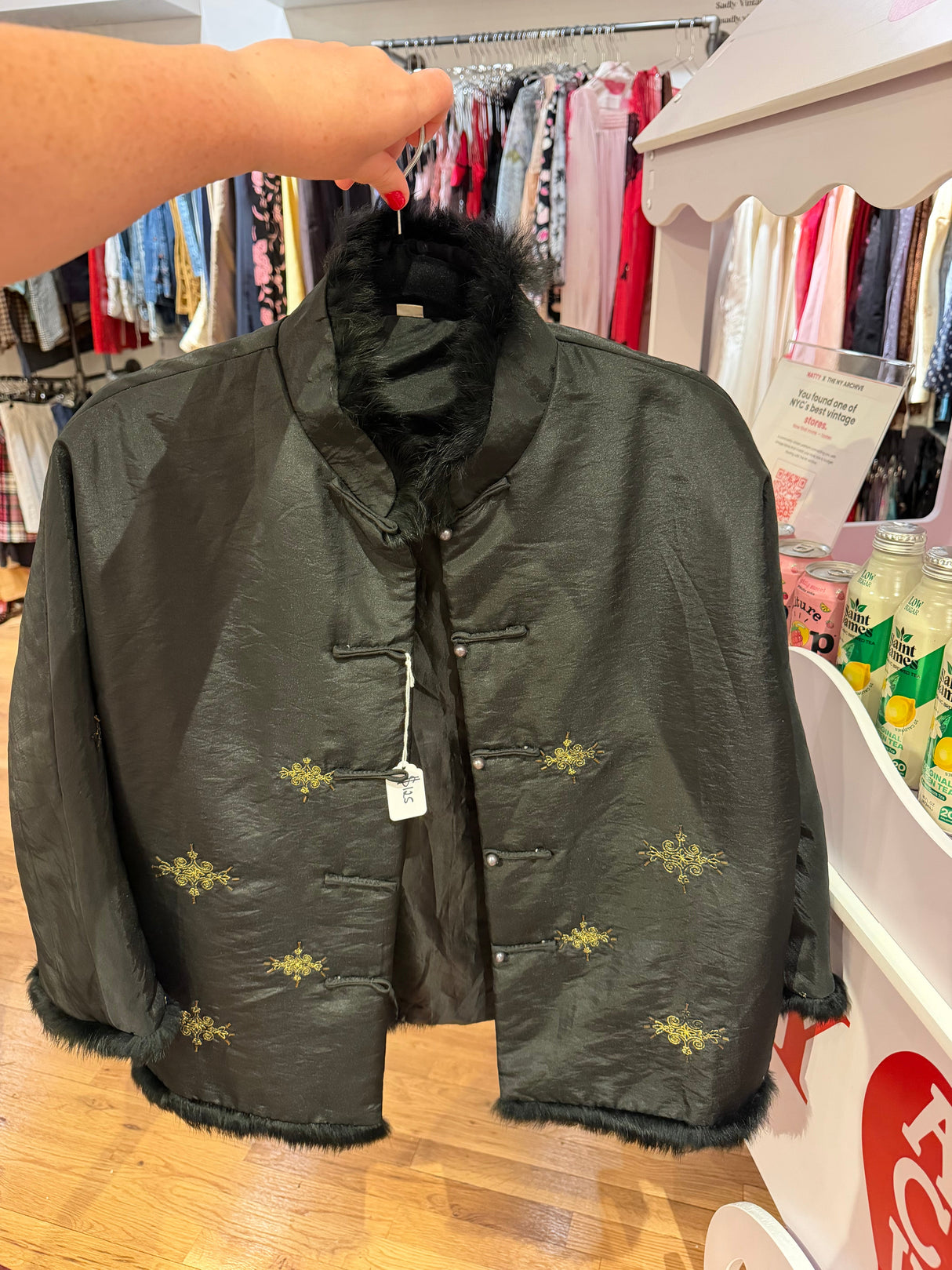 Black Asian tang jacket with fur - tuv #99875