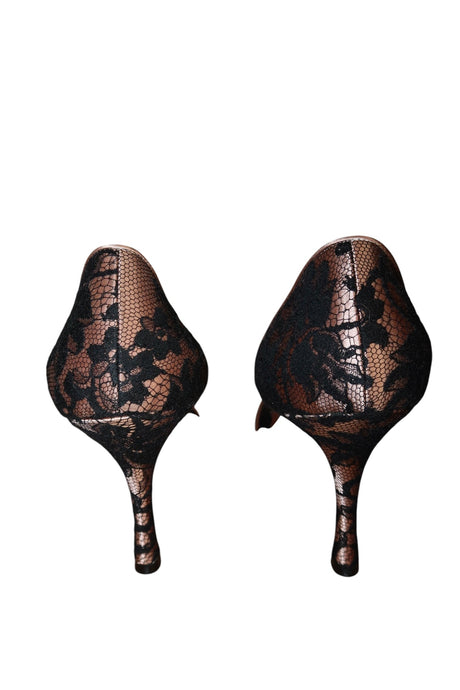 Manolo Blahnik pink and black lace heels (42)