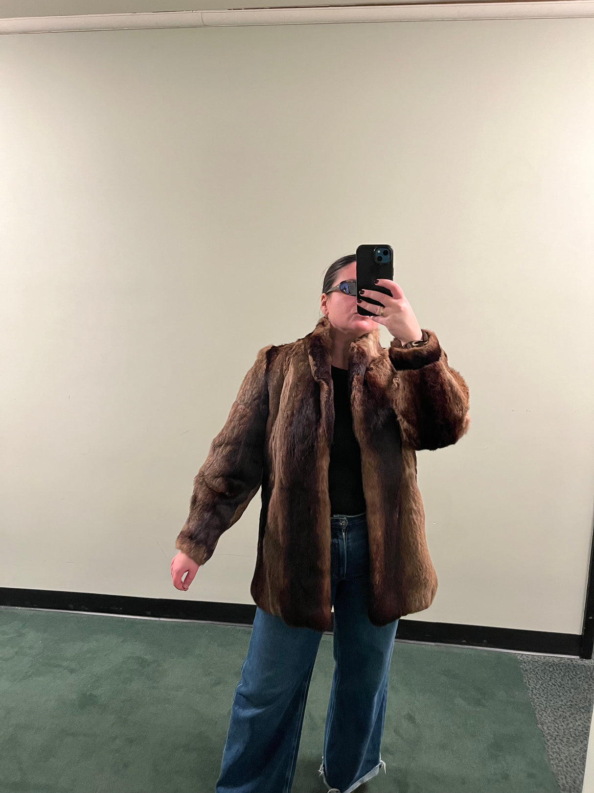 Multicolor brown fur jacket