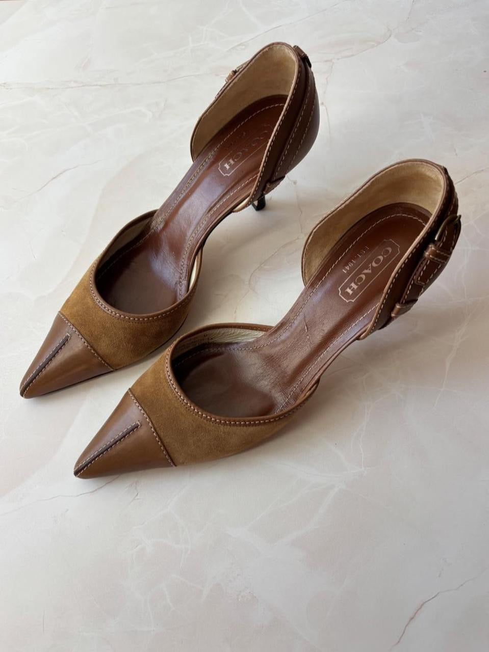 Coach US 10 Brown Suede Leather D'Orsay Pointed Toe Pump