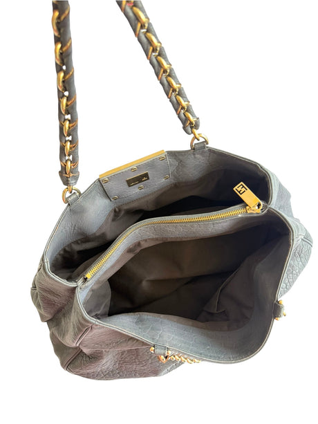 Fendi grey pebbled leather Mia tote bag