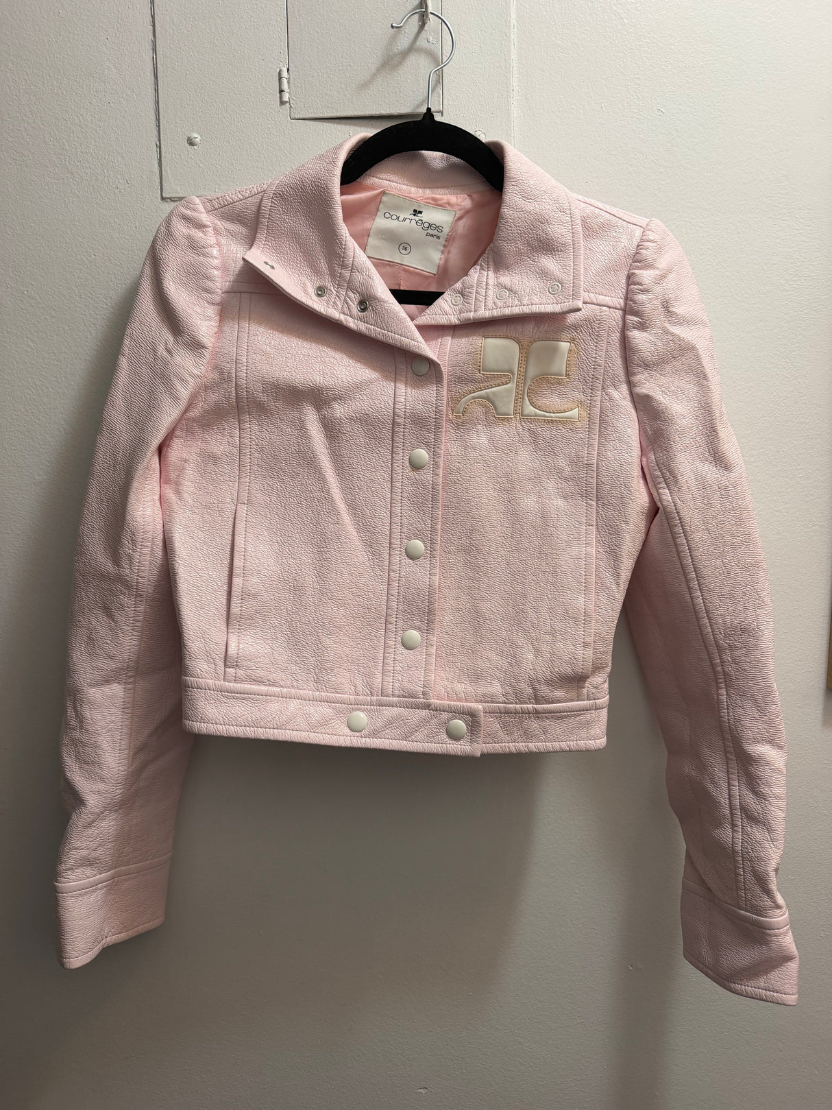 “As Is” Courreges pale pink vinyl jacket and skirt set - TUV #892132