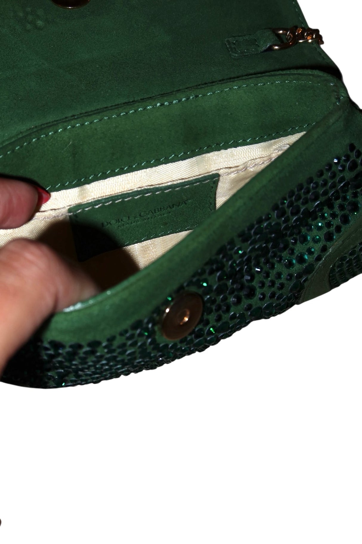 Dolce & Gabbana green suede/rhinestone mini bag with gold hardware
