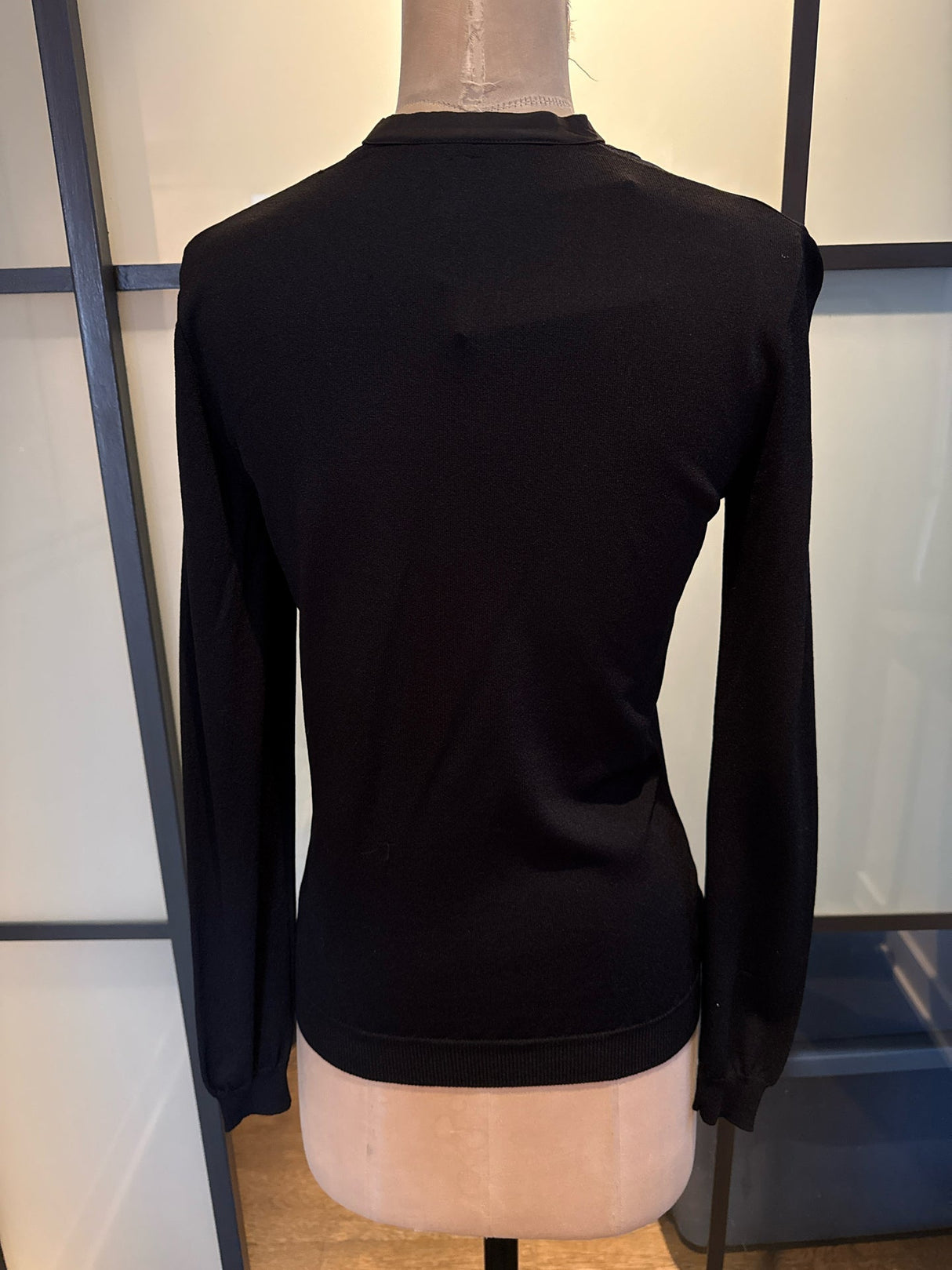 Moschino Black Wool V-Neck Tuxedo Bow Knit Sweater