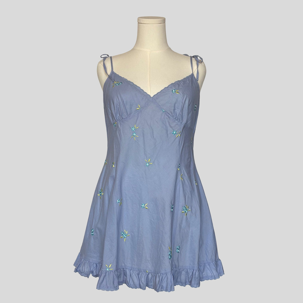 Cottage floral embroidered dress in blue