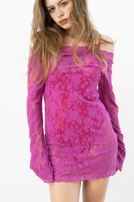 September 2003 Victoria Secret Hot Pink Lace Mini Dress