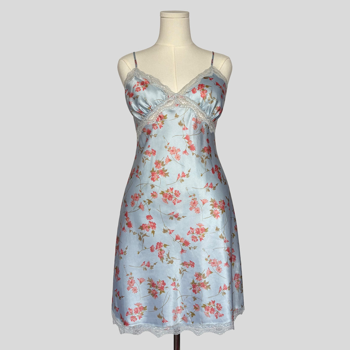 Floral lace trim slip in light blue