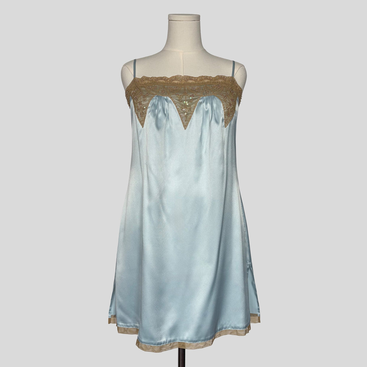 Ornate neckline slip dress in blue