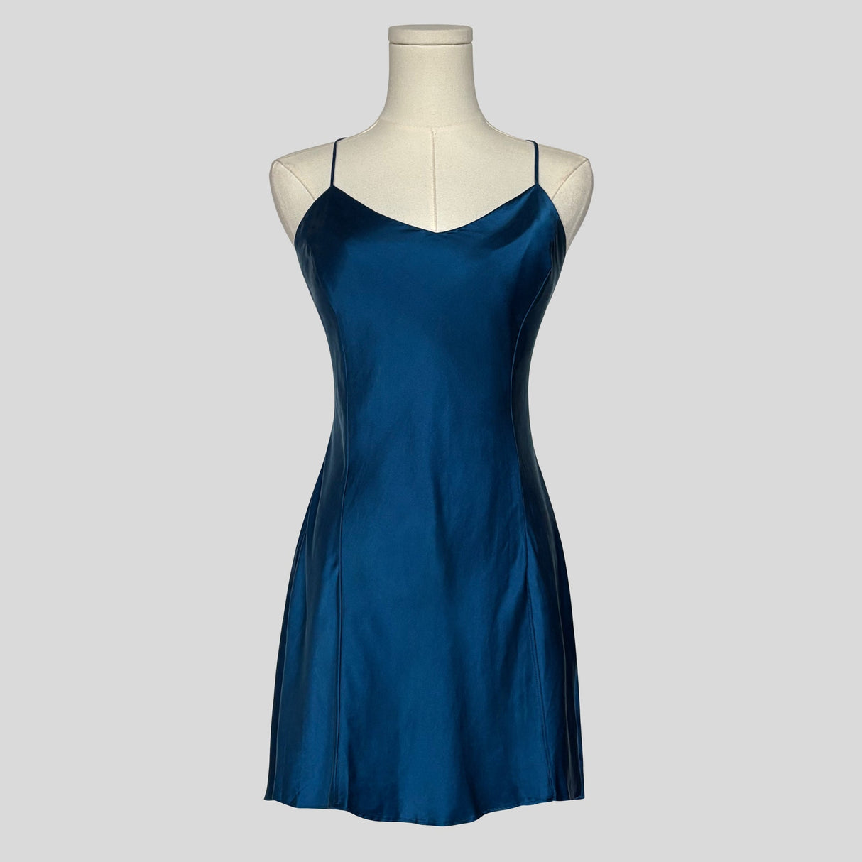 Silk v-neck backless slip dress in blue