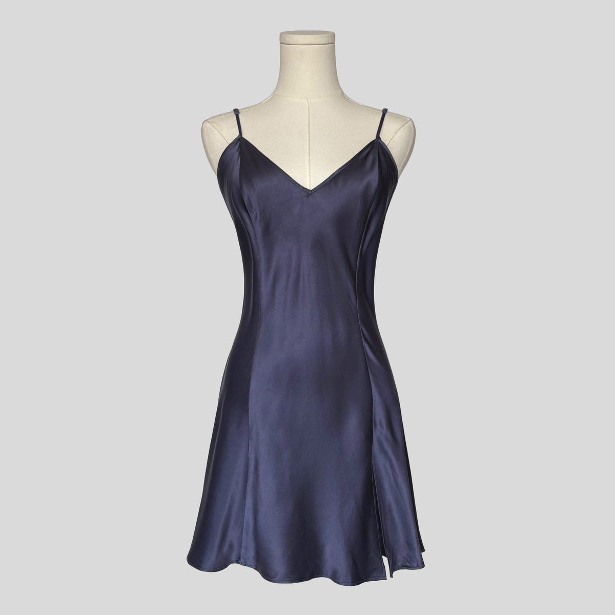Silk v-neck slip dress in navy