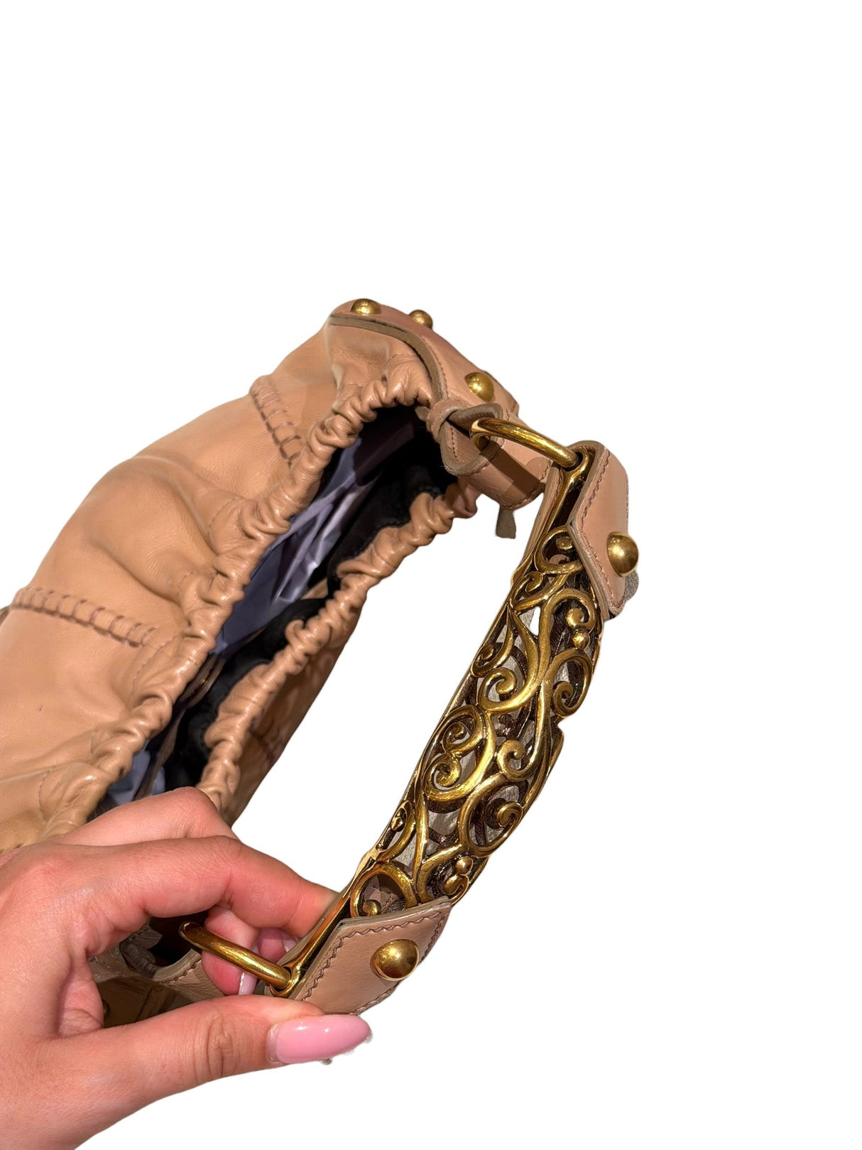 Yves Saint Laurent nude Mombasa hobo bag with ornate gold handle