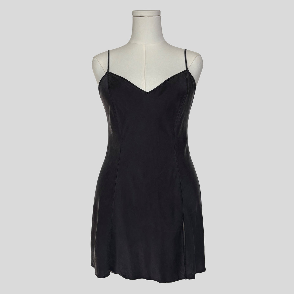 Silk v-neck slip dress in charcoal