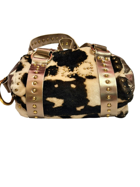 Dolce & Gabbana faux fur cow print bag with metallic straps