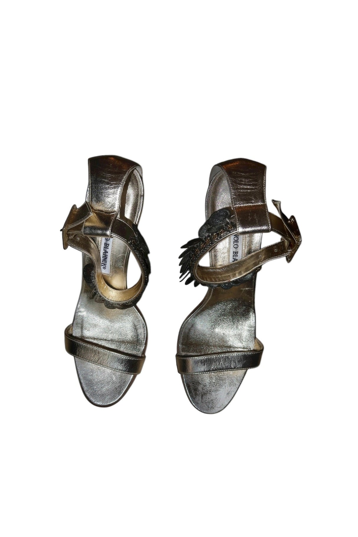 Manolo Blahnik gold heels with coins detail (36.5)