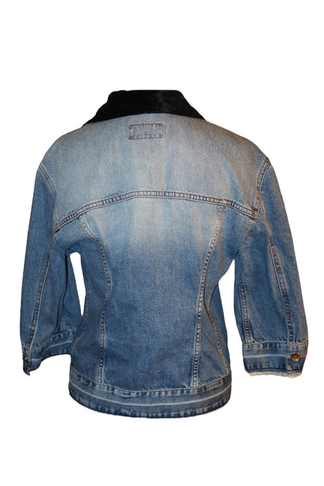 Dolce & Gabbana cropped denim jacket with black velvet collar (M)