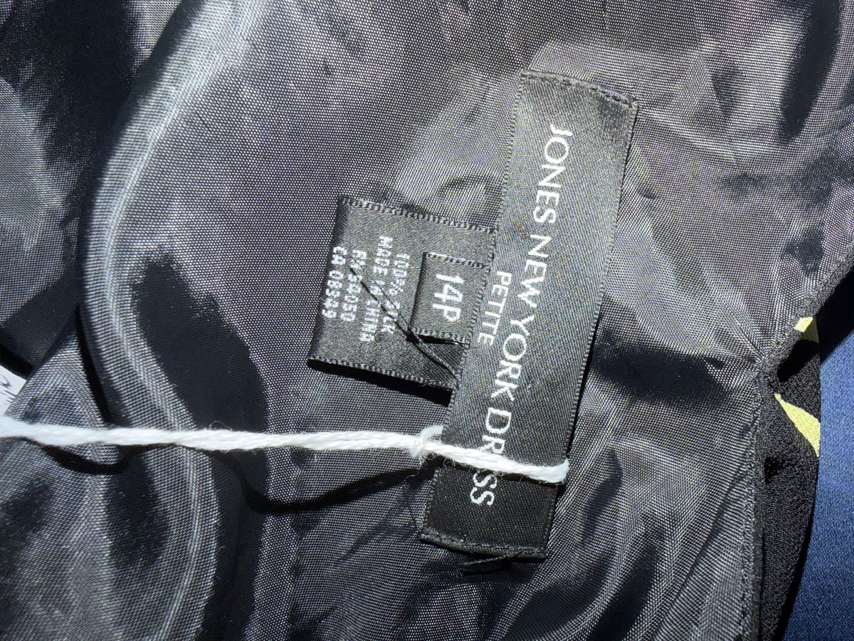 Black silk dress with green and blue flowers - cold water creek - sku tuv #4445