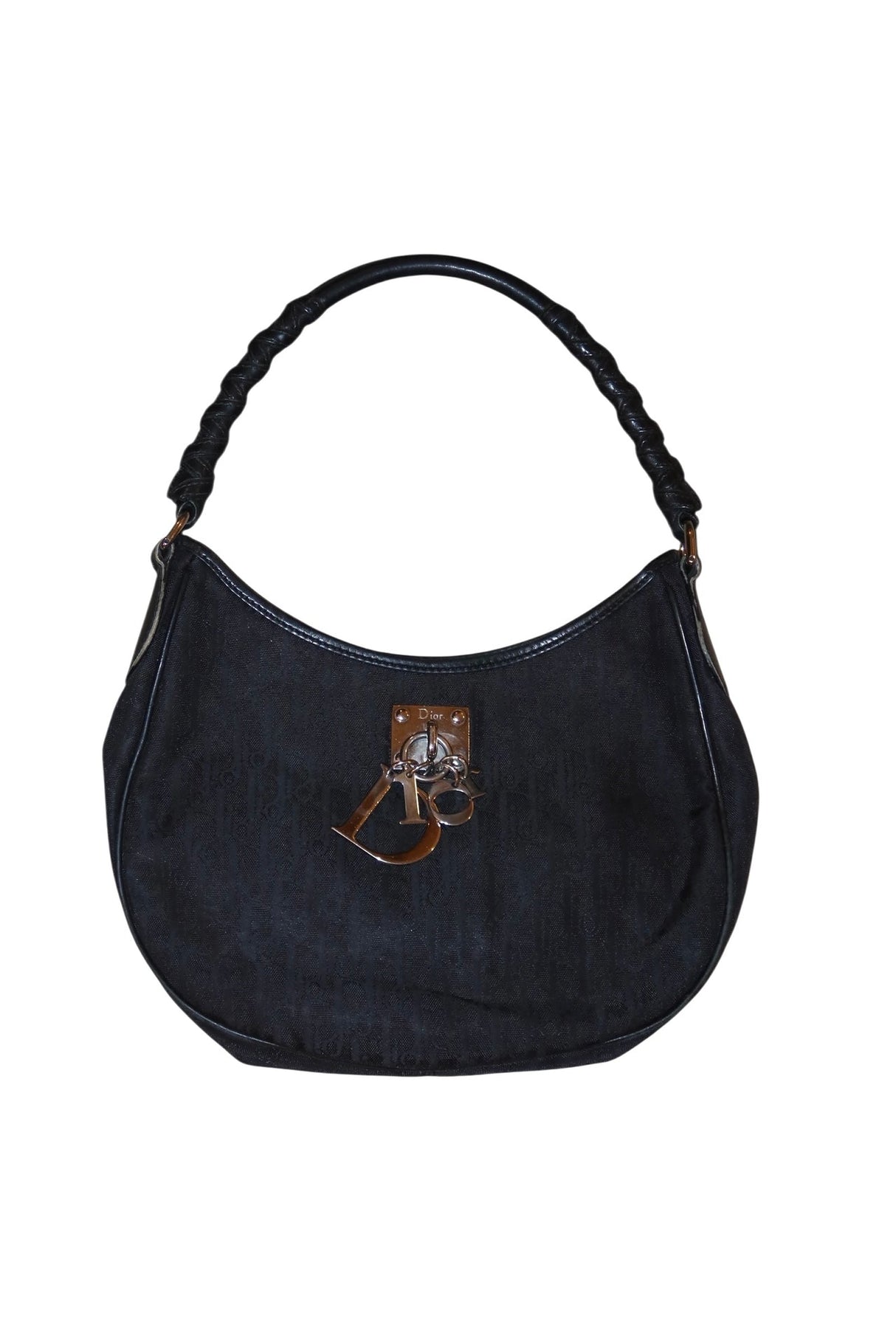 Dior black diorissimo hobo lovely charms canvas bag