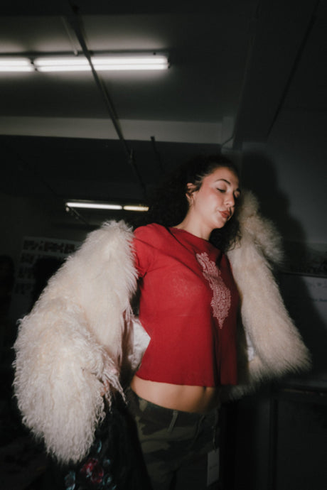 White Mongolian Fur Coat - TUV #56789