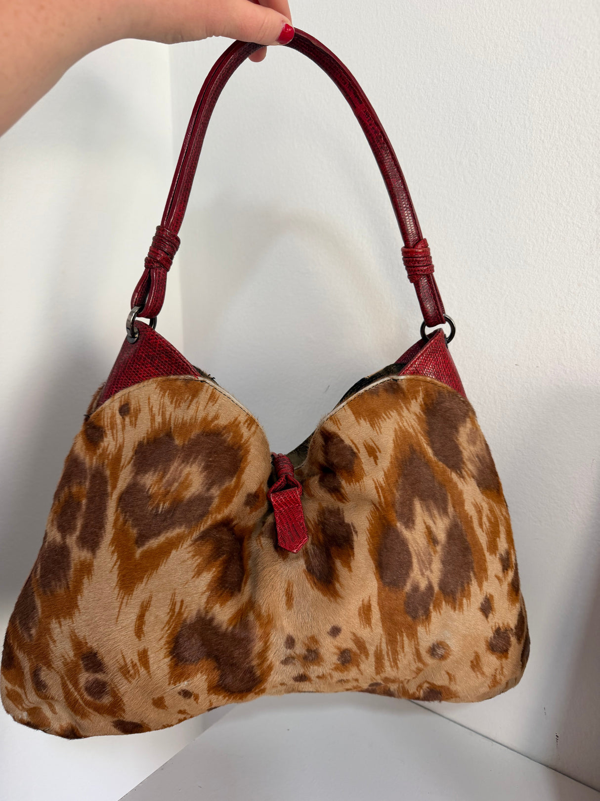 Rare Vintage Valentino Pony Hair V-Ring Hobo