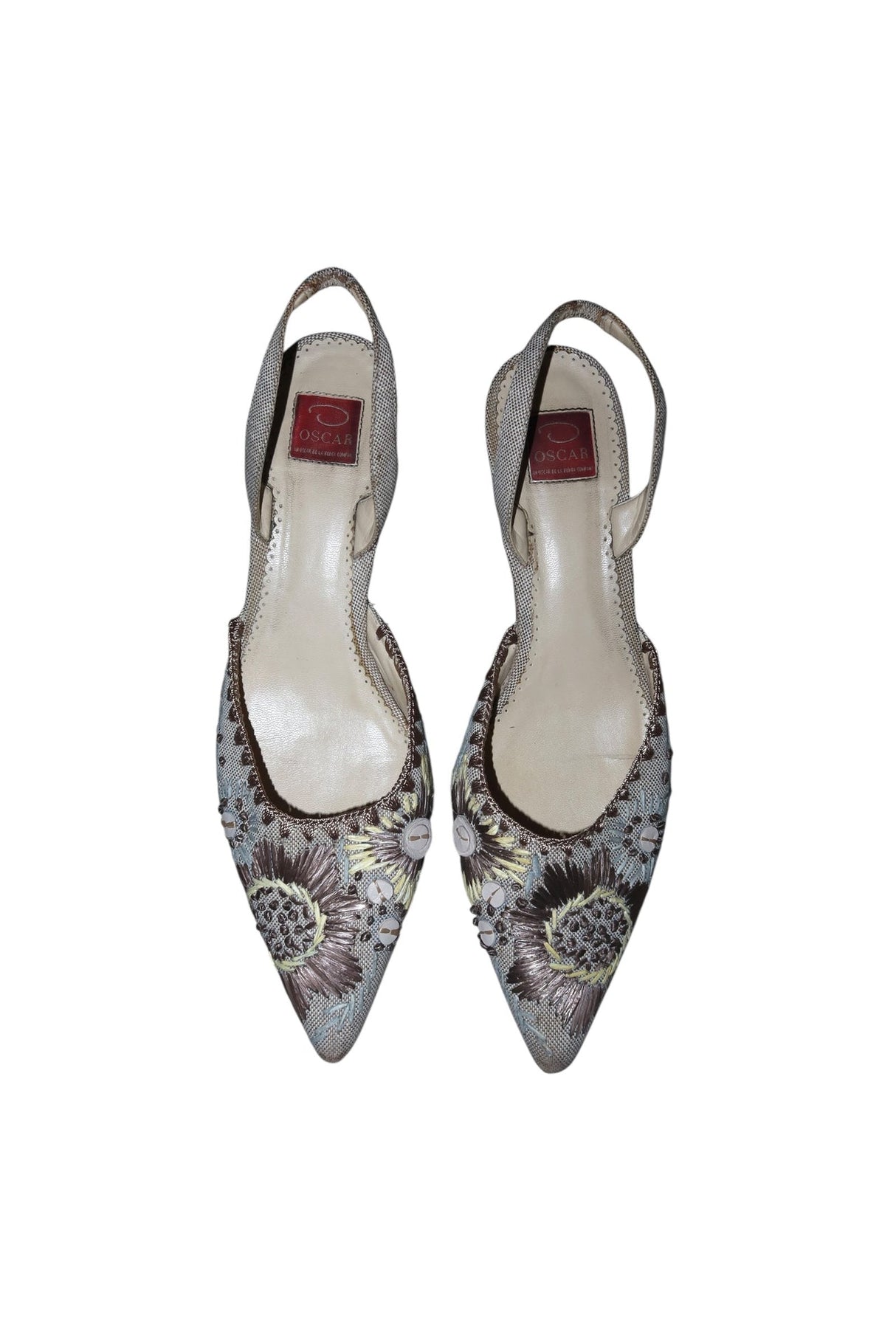 Oscar de la Renta tan floral embroidery slingback heels (9)