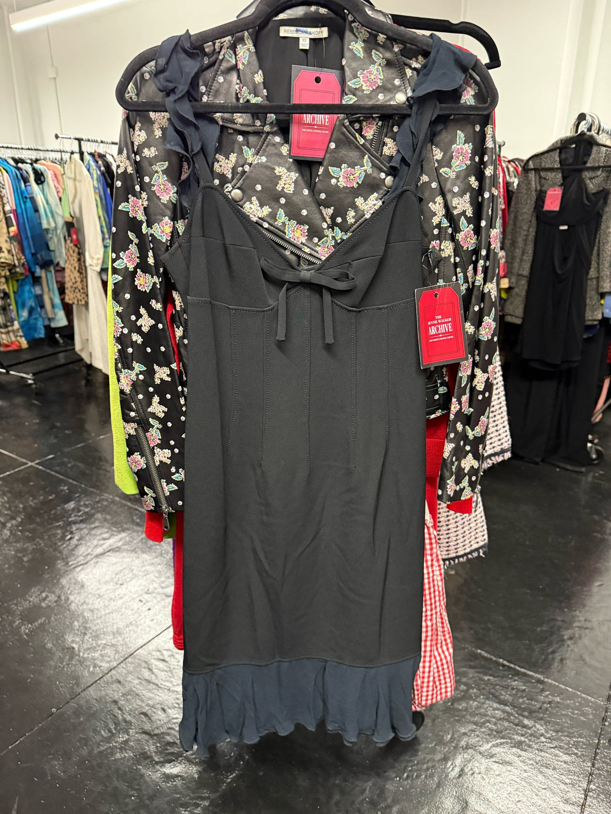 Moschino Size 10 Black Ruffle Hem Slip Dress