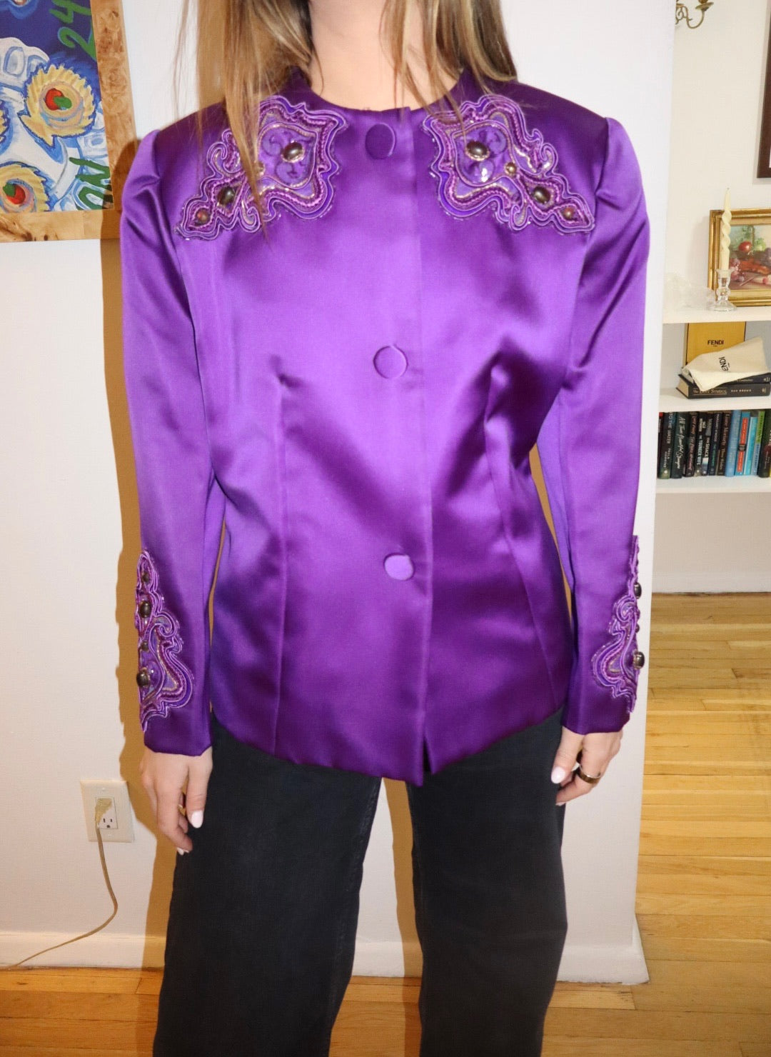 Vintage Purple Givenchy Embellished Blazer with Stunning Embroidery- size M