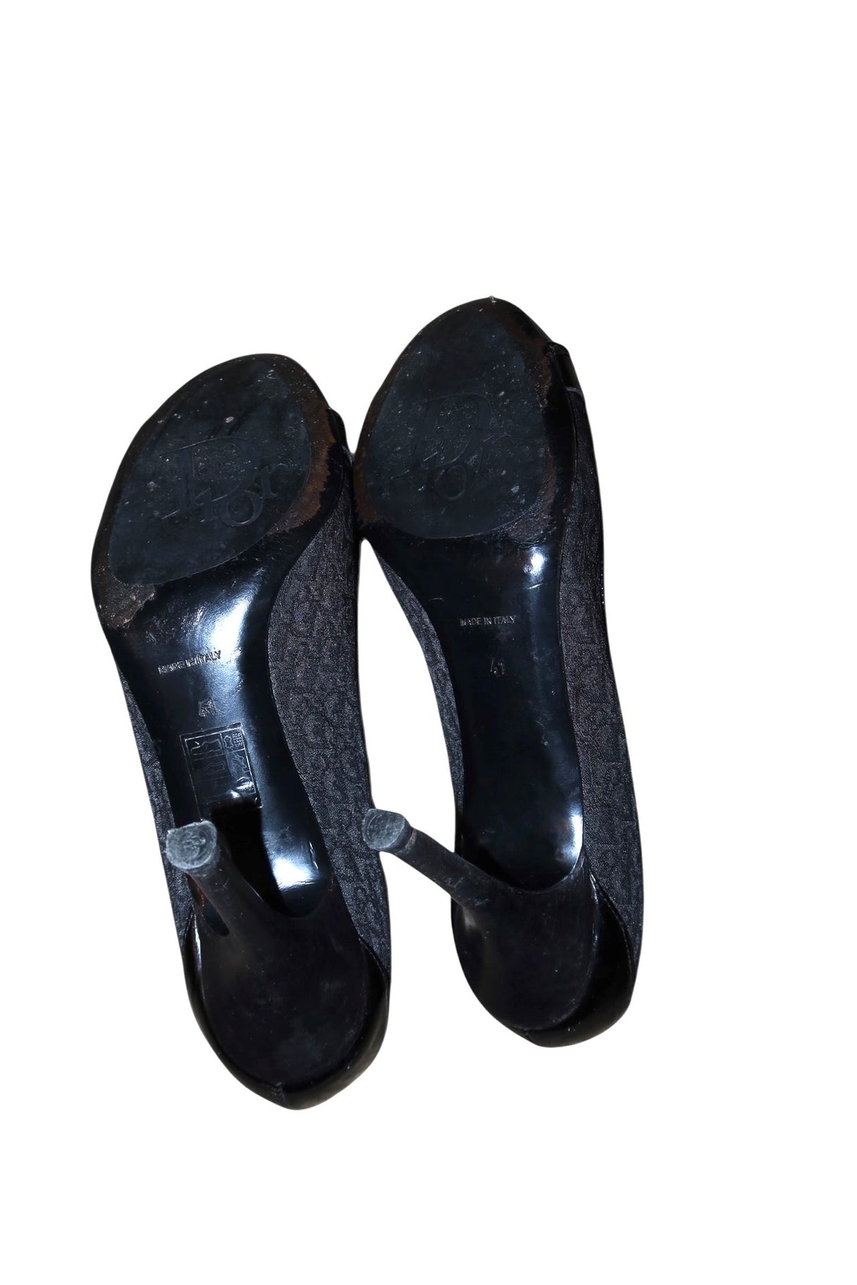 Dior black monogram peep toe heels with silver logo hardware (41)