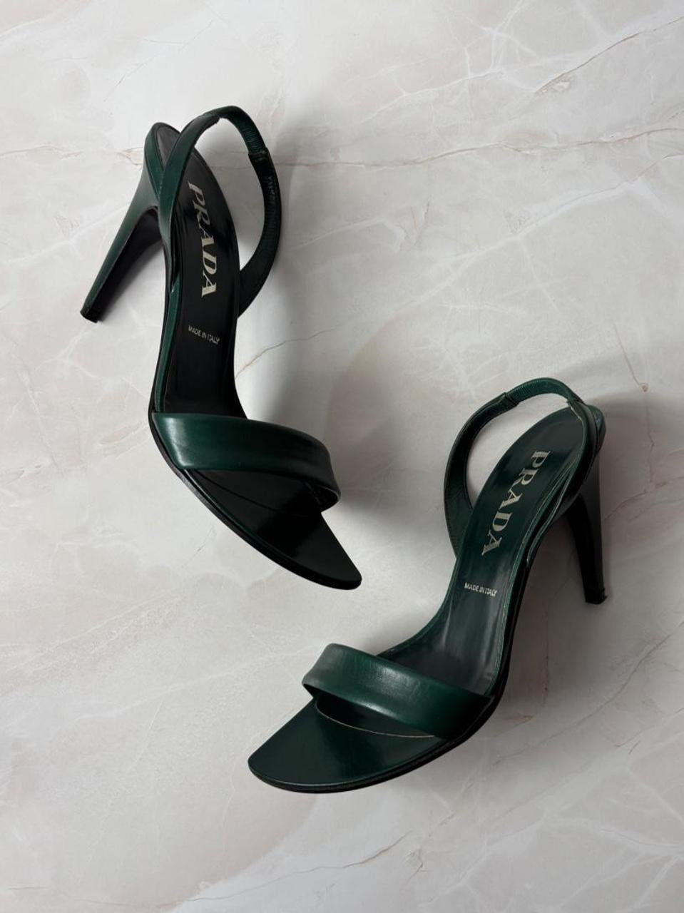 Prada EU 38 Dark Green Leather Slingback Sandal
