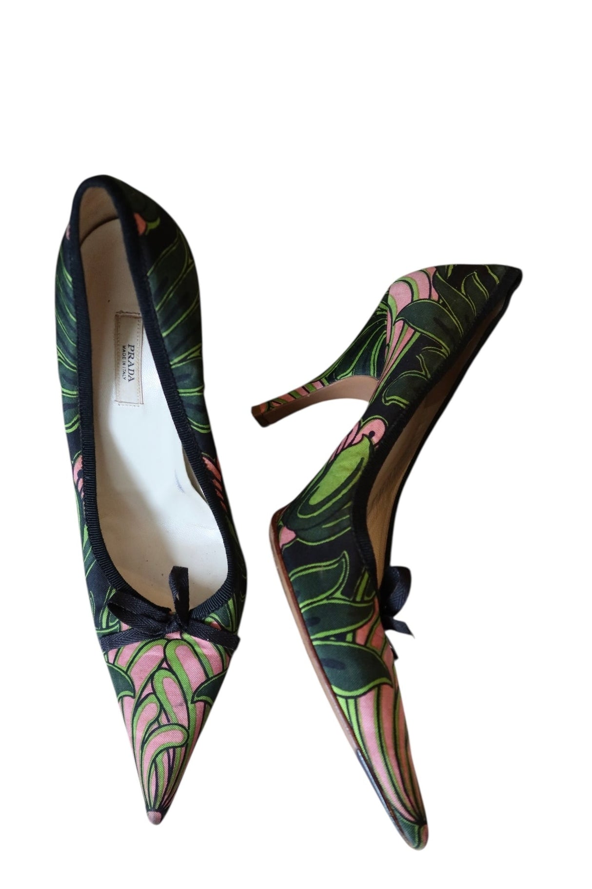 Prada green and pink floral heels (36.5)