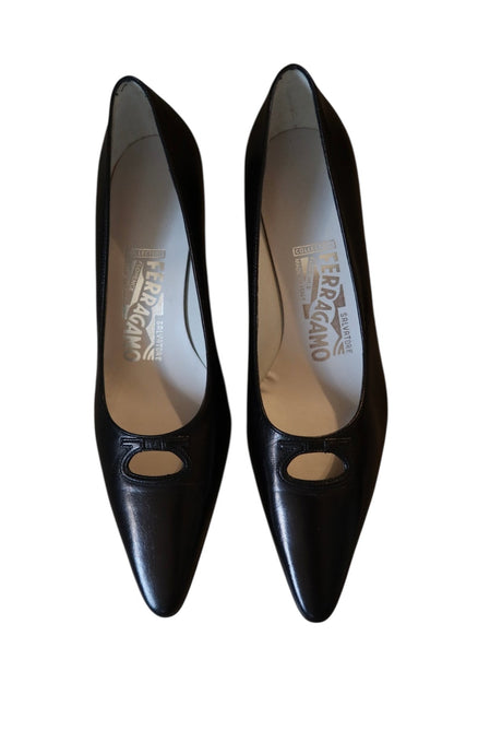 Salvatore Ferragamo black kitten heels with logo detail (6.5)
