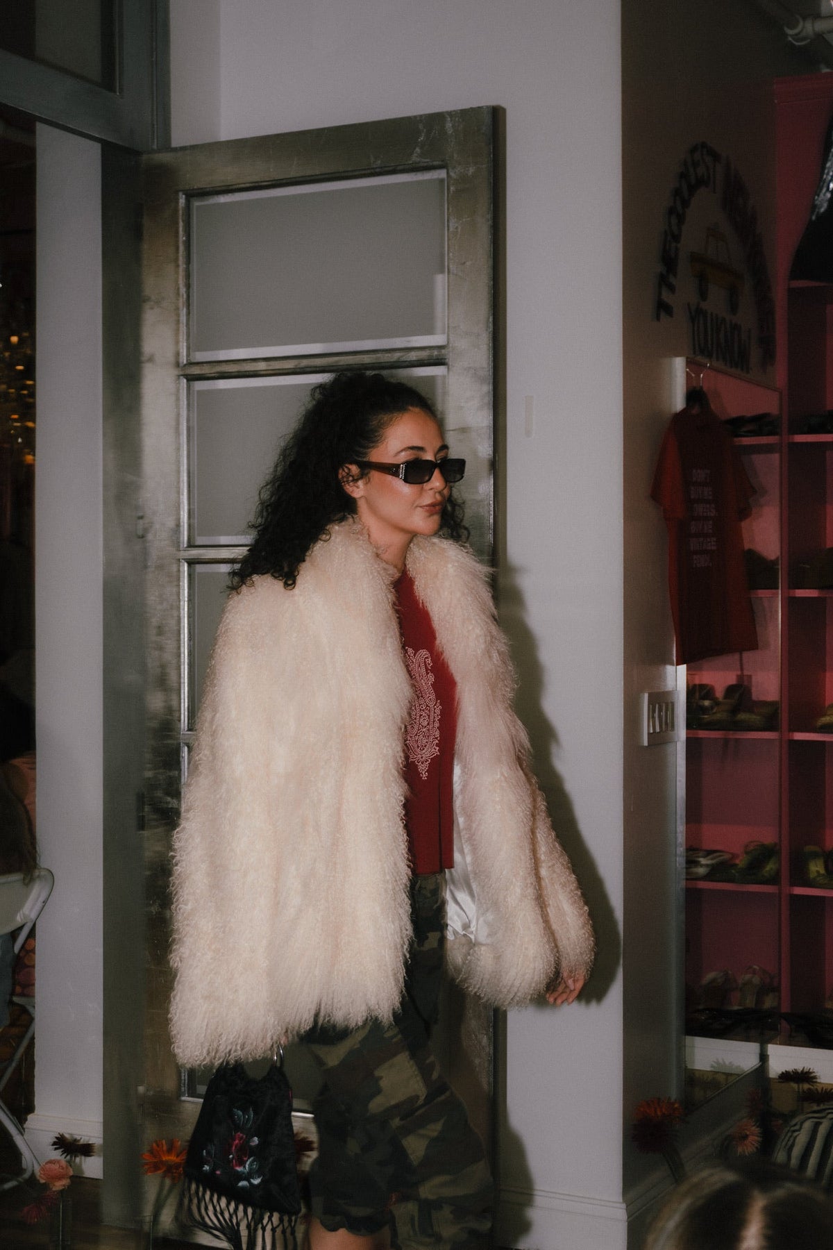 White Mongolian Fur Coat - TUV #56789