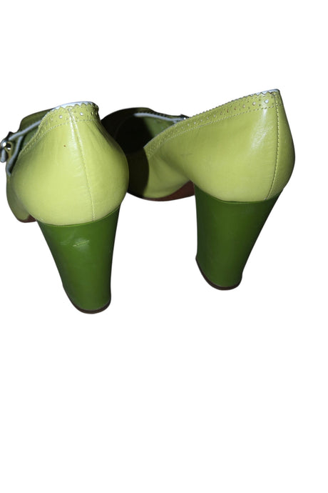 Moschino lime green peep toe heels with buckle (39)