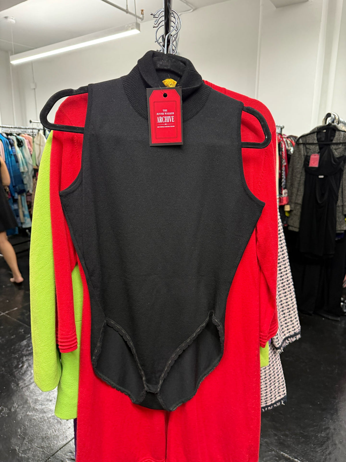 Donna Karan Size L Black Wool Knit Bodysuit