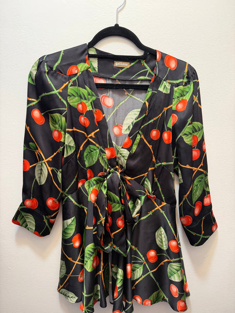 Vintage John Galliano Black Silk Blouse with Cherry Details - Fall/Winter 2003 - size small