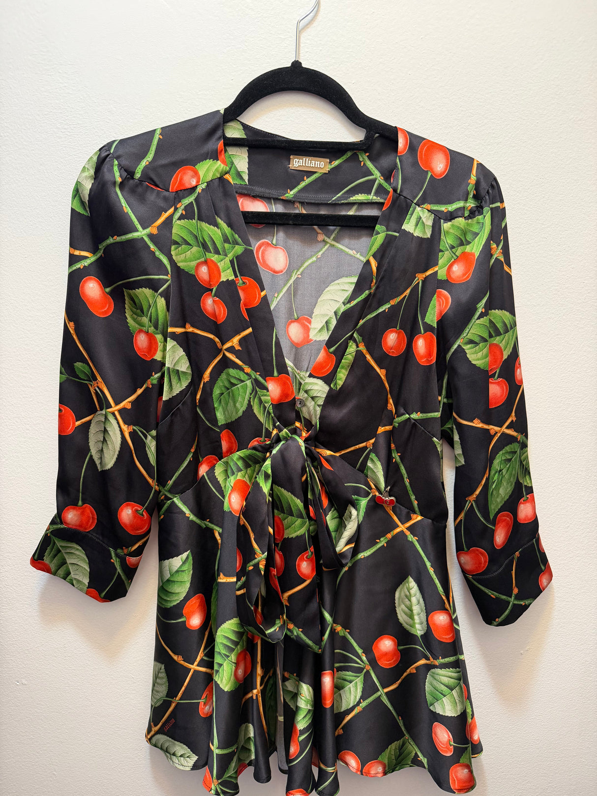 Vintage John Galliano Black Silk Blouse with Cherry Details - Fall/Winter 2003 - size small