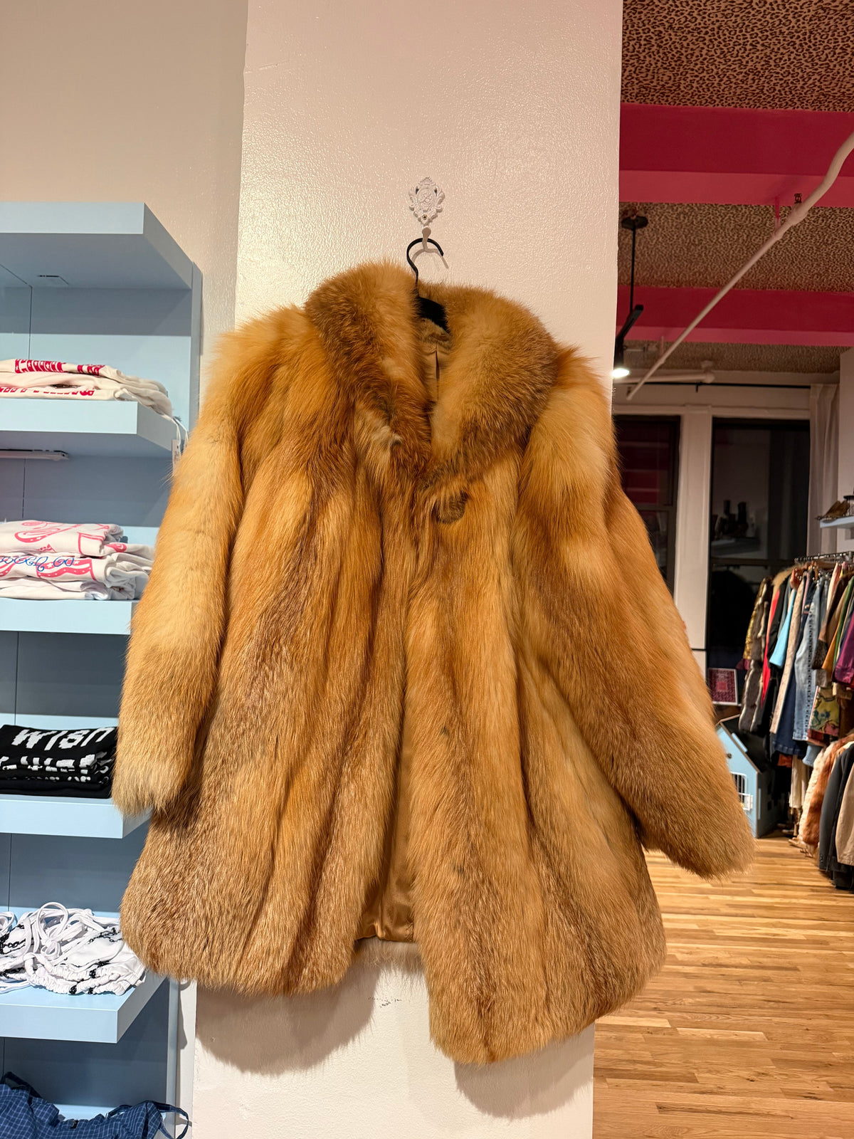 100% red fox fur oversized coat very rare