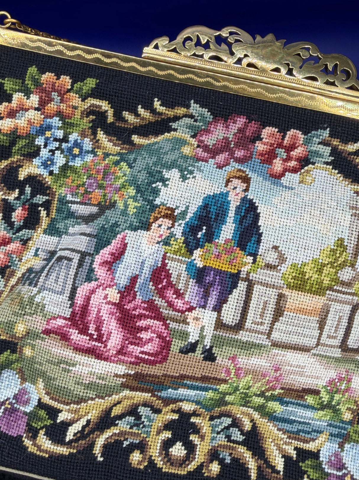 Jolles Original Austrian Petit Point Evening Bag w/matching mini floral coin purse