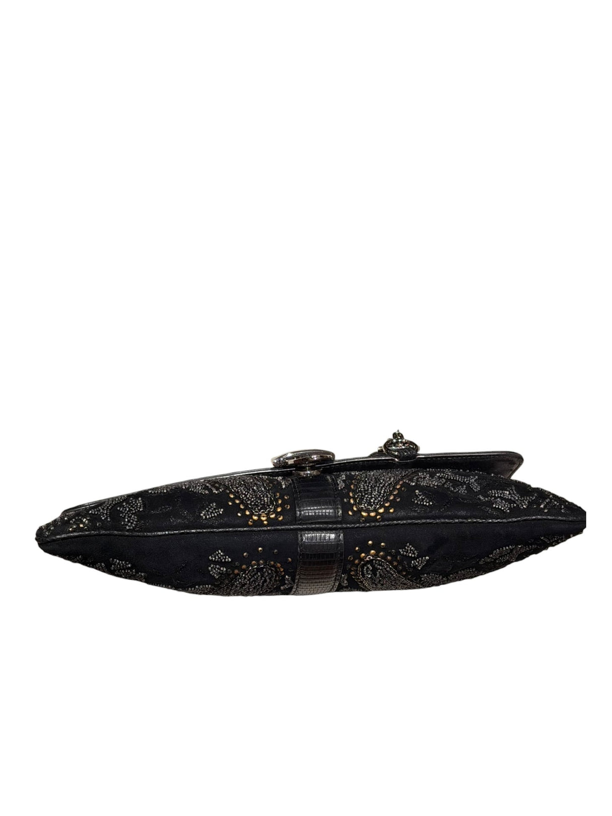 Gucci limited edition black beaded silver belt buckle clutch