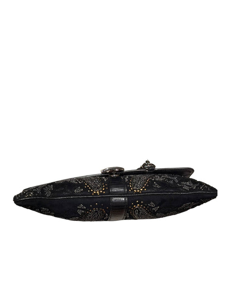 Gucci limited edition black beaded silver belt buckle clutch