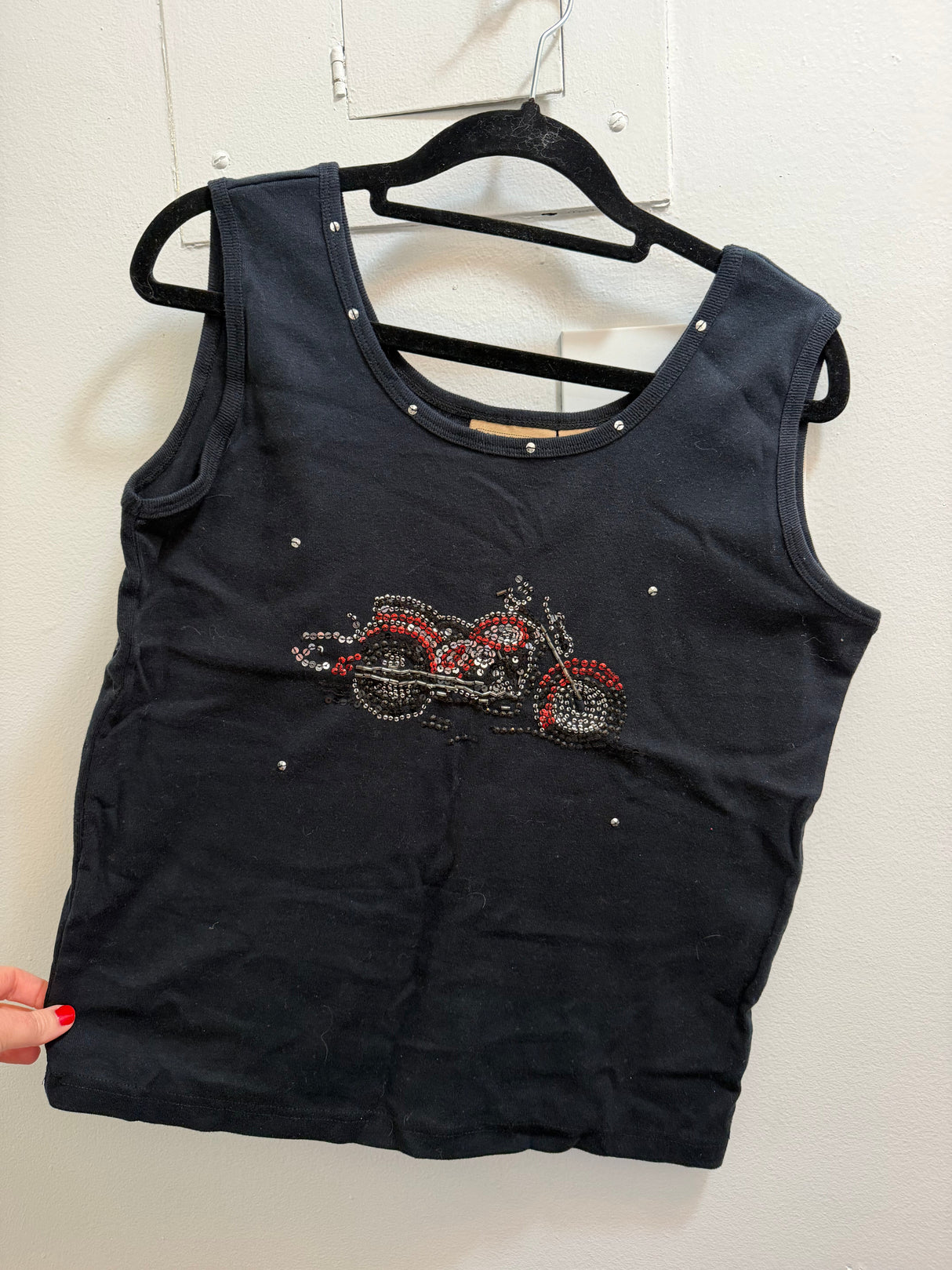 100% cotton black bedazzled motorcycle tank - TUV #678657