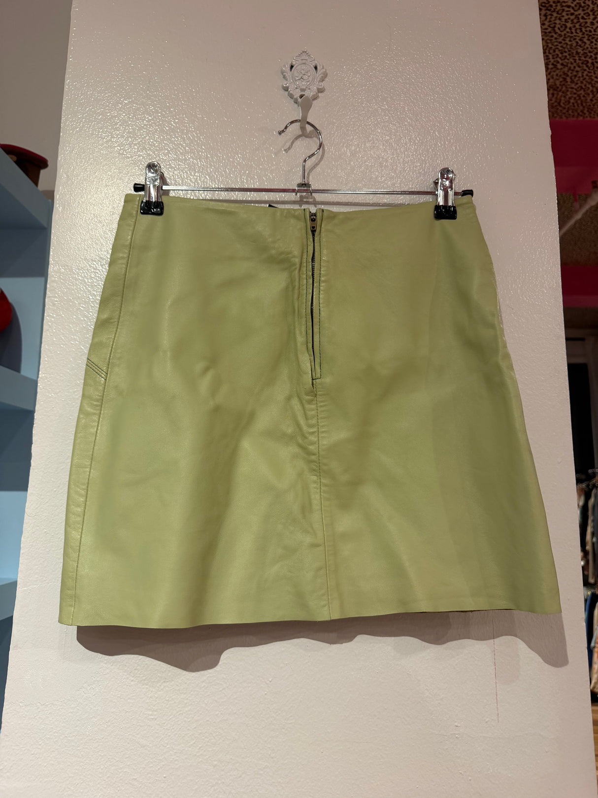 As is green Y2K leather skirt with flower TUV #31251